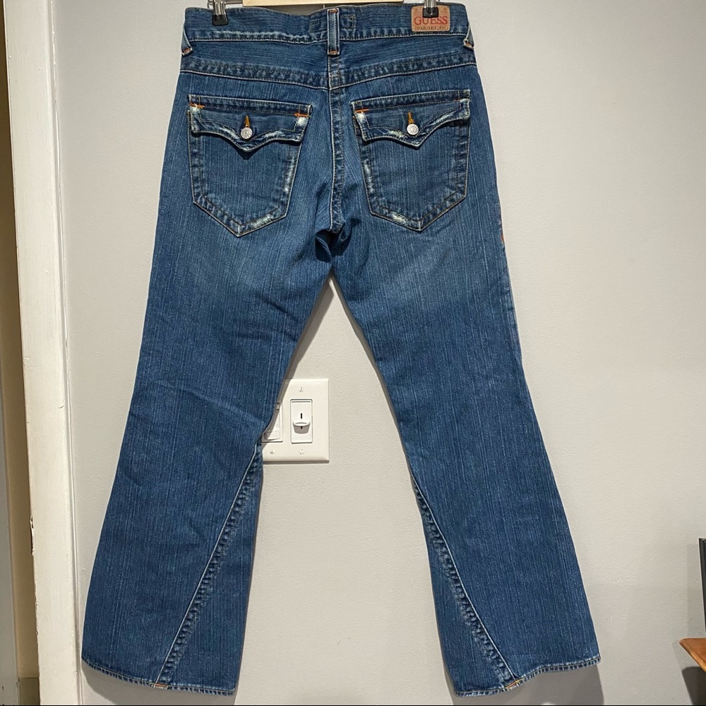 Guess Jeans Slightly Distressed Flap Pocket Flares Size 32